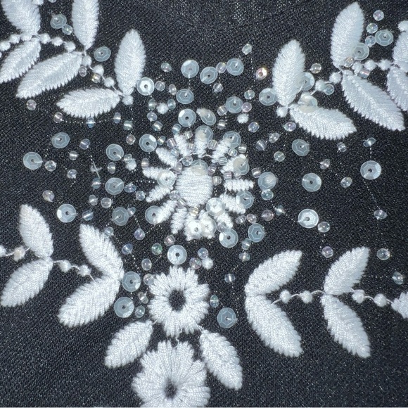 Oscar by Oscar De La Renta Long Sleeve Beaded Embroidered Black Mesh Top, Large - Picture 2 of 8